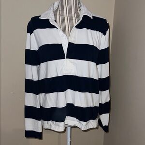 J Crew Striped Navy and White Rugby Shirt